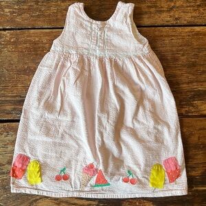 Adorable Mini Boden Pink Seersucker dress with summer popsicle and fruit